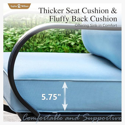 Sophia & William Patio Furniture Sets for 5 Outdoor Metal Conversation Sets 5 Pcs with 2 x Cushioned Swivel Sofa Chairs, 2 x Ottomans as Coffee Table, 1 x 3-Seat Sofa, Lawn Backyard Poolside Blue