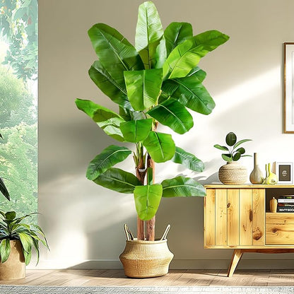 7.2FT Artificial Banana Tree Tall Fake Banana Leaf Plant Faux Banana Silk Tree Faux Banana Leaves for Home Swimming Pool Indoor Outdoor Patio Tropical Decor