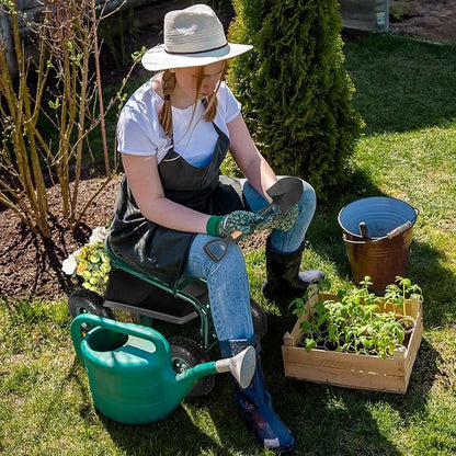 Outvita Garden Cart Gardening Workseat w/Wheels, Rolling Work Seat with Adjustable 360 Degree Swivel Seat, Basket and Tool Tray, Patio Wagon Scooter for Lawn Yard Outdoor Planting（Green）