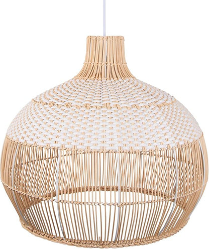 Arturesthome 23.6" White Rattan Pendant Light for Kitchen Island Sink, Wicker Chandelier, Handwoven Hanging Ceiling Light Lampshade for Dining Room Bedroom