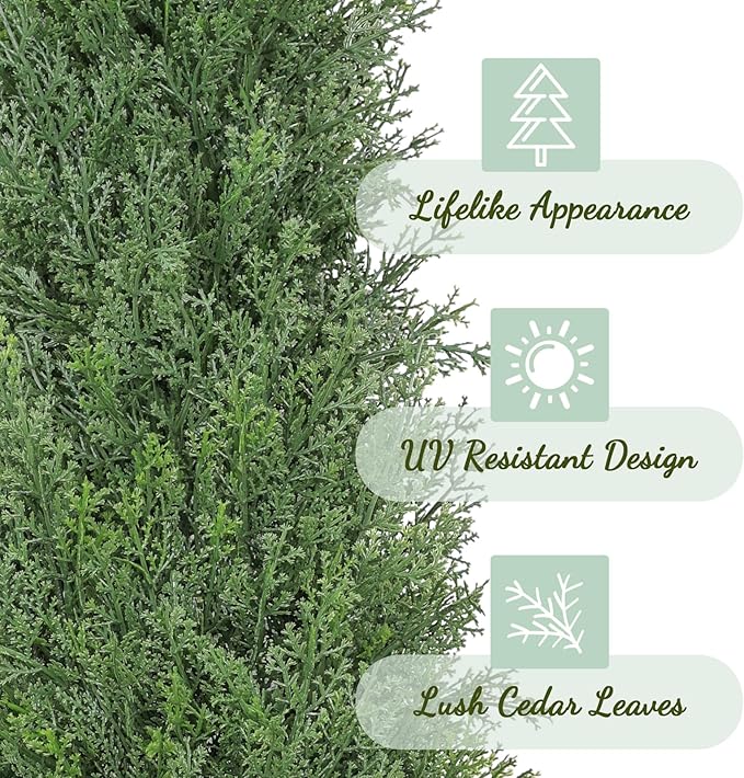 Artificial Cedar Topiary Trees, 5 FT Outdoor Faux Cedar Tree Evergreen Plant, 60 inch UV Rated and Fake Potted Cypress Tree Shrubs for Gateway Front Door Porch Balcony Yard Decor, Set of 2