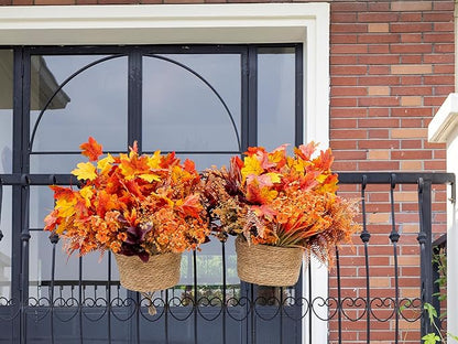 24 Bundles Fall Flowers Artificial for Decoration, Artificial Mums for Outdoor Maples Flowers for Outside Garden Yard Window Fall Decorations for Home Thanksgiving Autumn Fall Decor