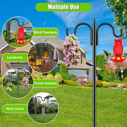 Gtongoko Double Shepherds Hook for Outdoor, 63 Inch Heavy Duty Bird Feeder Pole 5/8 Inch Thick Garden Hooks for Hanging Hummingbird Feeder, Plant Baskets, Solar Light Lanterns, 1 Pack