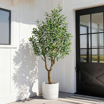 6FT Faux Olive Tree with Tall Exquisite Planter Artificial Olive Tree Tall, Potted Fake Olive Plant with 1260 Real Touch Leaves, Indoor Outdoor Home Garden Office Decor