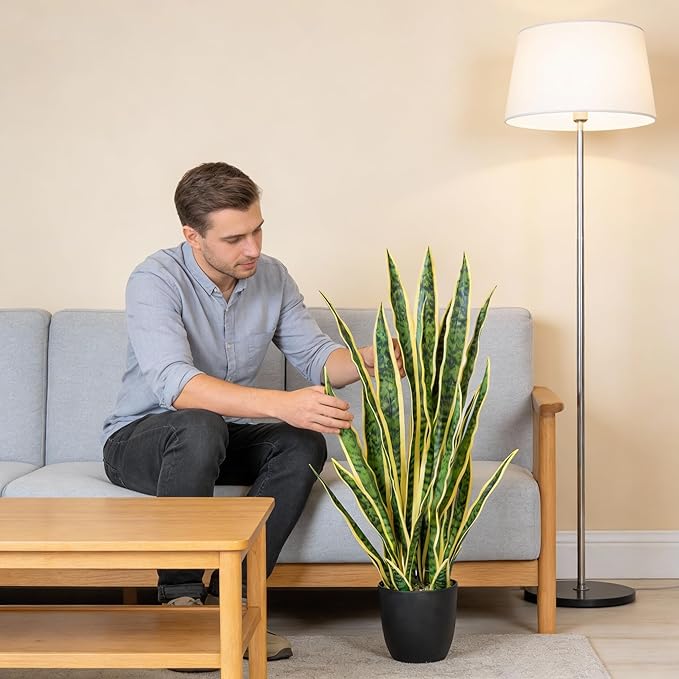 3FT Artificial Snake Plant Tree, Green Polyester, Indoor Decorative Faux Eucalyptus with Lifelike Appearance