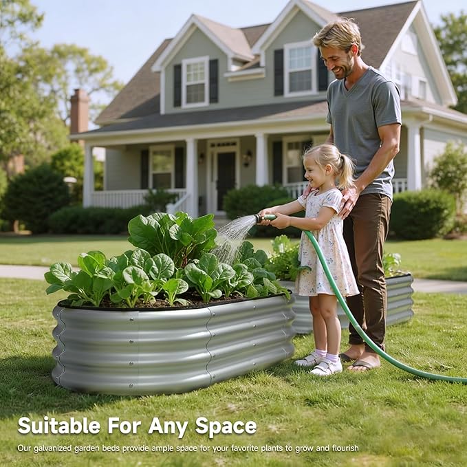 4x2x1FT Raised Garden Bed Kit, Metal Planter Box Outdoor, Planters for Outdoor Plants, Flower, Vegetables, Herbs (Silver,2PCS)