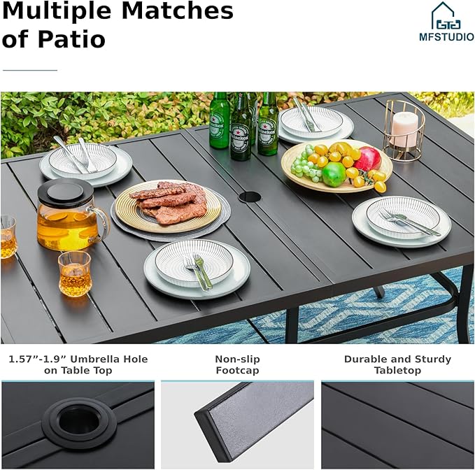 MFSTUDIO Patio Dining Sets for 6, Metal Outdoor Table and Chairs Set, 7 Piece Outdoor Furniture Dining Set for Deck Backyard