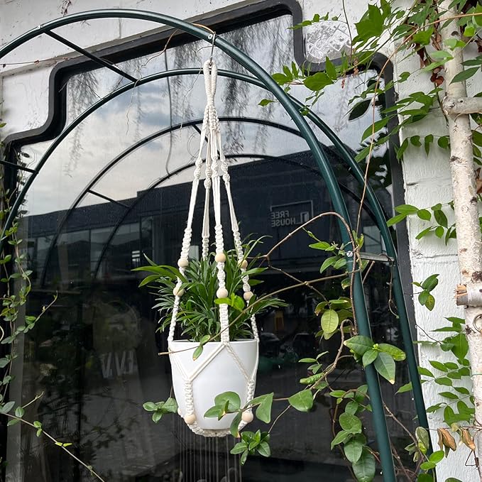 RIFNY Macrame Plant Hanger for 5 to 10 Inch Plant Pots, 35 Inch Indoor Handmade Woven Rope Hanger Kits with Hooks and Wood Beads, Hanging Planter Basket Holder for Boho Home Decor (White, 3 Pack)