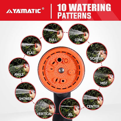 YAMATIC Garden Hose Nozzle, 10 Adjustable Spray Nozzle, Heavy Duty Water Hose Nozzle with THUMB CONTROL ON OFF VALVE for Watering Plants,Lawn Washing Cars,Cleaning,Showering Pets & Outdoor Fun