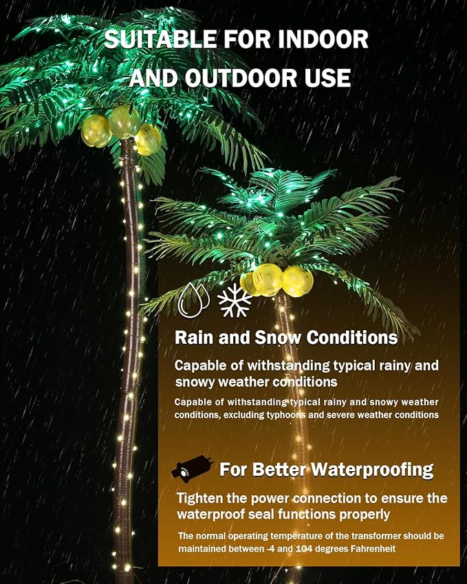 LED Palm Tree Lights, 7ft Artificial Palm Tree, Reinforced Heavy-Duty Base, 192 LEDs, All-Weather, Indoor/Outdoor, Timer & Dimming, UL/ETL Listed