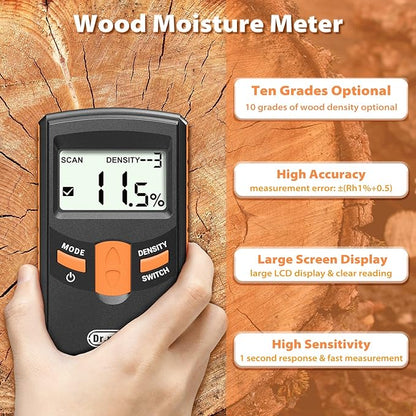 Pinless Wood Moisture Meter, Non-Destructive Moisture Detector for Wood Firewood, 4%-80% Measuring Range Digital Sensor Scanner (MD918)