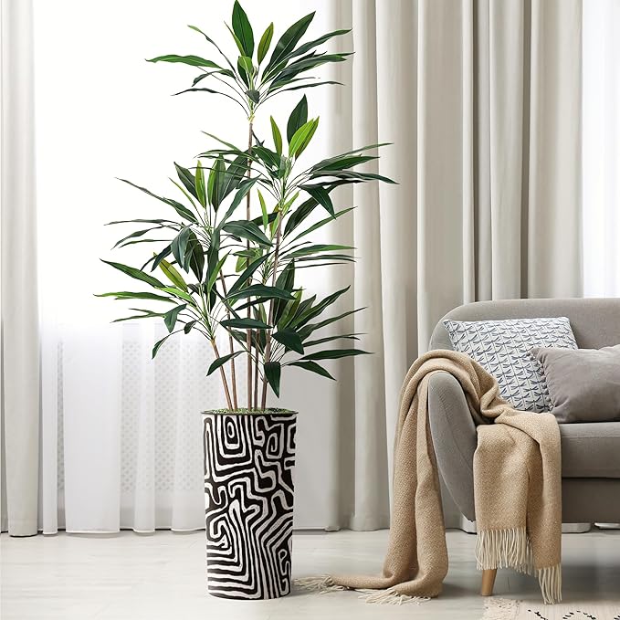 SIGNWIN Artificial Tree in Modern Geometric Pattern Planter, Fake Dracaena Tree Silk Tree for Indoor and Outdoor Home Decoration - 66" Overall Tall (Plant Pot Plus Tree)
