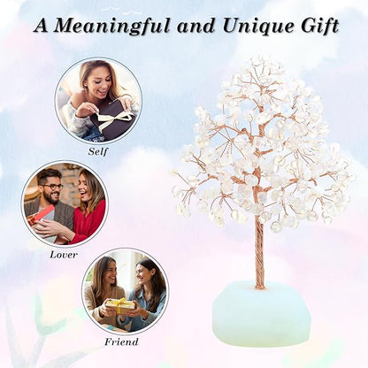 SITUMEIZI Opal Healing Crystals Tree 7.09IN Healing Stones Opalite Natural Crystals Base Copper Wire Tree Life Gifts for Women Room Office Desk Decor Spiritual Meditation Energy Feng Shui Reiki