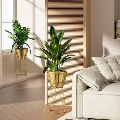 Metal Plant Stand with Pot 12" - Tall Decorative Metal Plant Holder Stand Indoor, Gold Plant Stand Modern Flower Potted Rack for Corner Display, Living Room, Office, Modern Home Decor- Height 27"