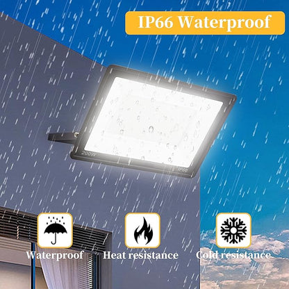 2 Pack 200W LED Flood Lights Outdoor, 25000 LM Super Bright Outdoor Lights, IP66 Waterproof LED Work Light, 6000K Daylight White Floodlights for Stadium Yard Garden Playground