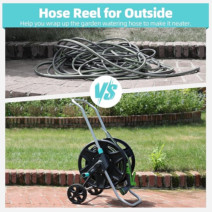 Garden Hose Reel Cart, Metal Heavy Duty Garden Hose Reel with Wheels,Portable Hose Carts Holds 50-120 feet,Hose Reel for Outdoor, Backyards, Gardens or Lawns