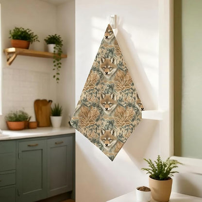 Vintage Botanical Fox Kitchen Towels, Whimsical Forest Wildlife Animal Decorative Hand Towels for Bathroom, Fox Gifts for Women Dish Tea Towel for Kitchen Decor, 16x24 Inch