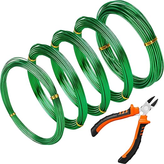 Mudder 5 Roll Aluminum Bonsai Training Wire Tree 160 Feet Total with Bonsai Wire Cutter Anodized Training for Holding Branches Small Trunks(Green)