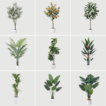 Artificial Bird of Paradise Plant 60in(5Ft) Tall Fake Banana Leaf Plant for Indoors and Outdoors, Artificial Flowers, Faux Palm Tree with Plastic Pot for Office and Home Decor