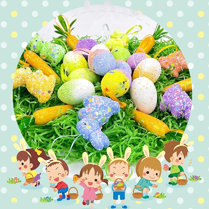 Asekonc 1/2 LB Easter Green Grass Green Raffia Grass Super Large Pack Recyclable Paper Shred for Easter Basket Filler Creative Eggs Decor Filler Gift Wrapping