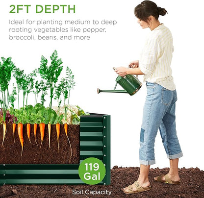 Best Choice Products 4x2x2ft Outdoor Metal Raised Garden Bed, Deep Root Planter Box for Vegetables, Flowers, Herbs w/ 119 Gallon Capacity - Dark Green