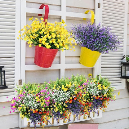Zeyune 42 Bundles Artificial Flowers Fake UV Resistant for Outdoor Plastic Greenery Shrubs Plants No Fade Faux Flower for Garden Porch Patio Window Box Decor Wedding Hanging Indoor