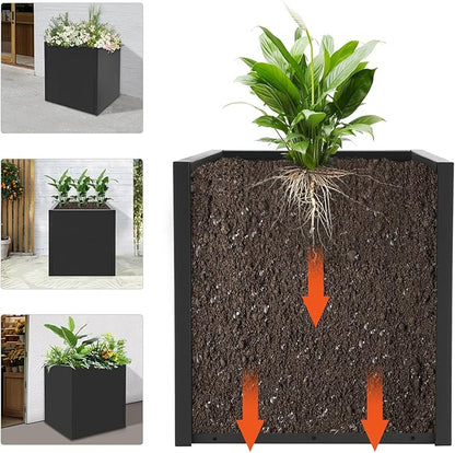 DYNAMI Square Planter Box Black Steel Planter,17x17x18in Metal Planter Box Large Cube Plant Pot for Outdoor Plants,Modern Heavy Duty Flower Pot for Patio, Deck, Yard, Garden