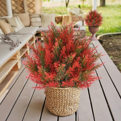 2pack 23Inch Realistic Artificial Autumn Plant Balls Simulation Cedar Trees, UV Resistant Artificial Fall Fake Bushes for Outdoor Garden Porch Farmhouse Kitchen Office Potted Plant Decoration