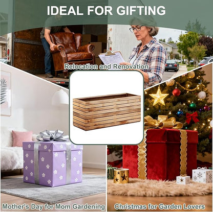 Rectangular Planters for Outdoor Plants, Large Planter Box with Drainage Holes, Metal Balck Palnters for Patio, Garden (38" L x 15" W x 16" H, Walnut Wood Grain)