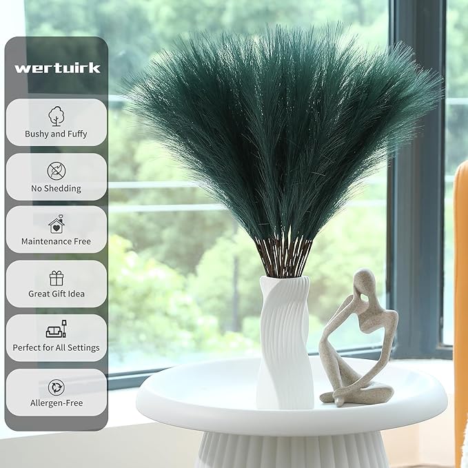 60pcs Green Pampas Grass - 24 Inch Artificial Pampas Grass Decor Tall, Fake Pompas Grass for Vase Filler, Table Centerpieces, Wedding, Party and Green Home Decor