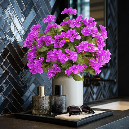 4 Pcs Artificial Flowers Bougainvillea Outdoor Artificial Plants Faux Flowers with Stems Silk Flowers for Wedding Porch Living Garden Decor Without Vase (4PCS,Dark Purple)