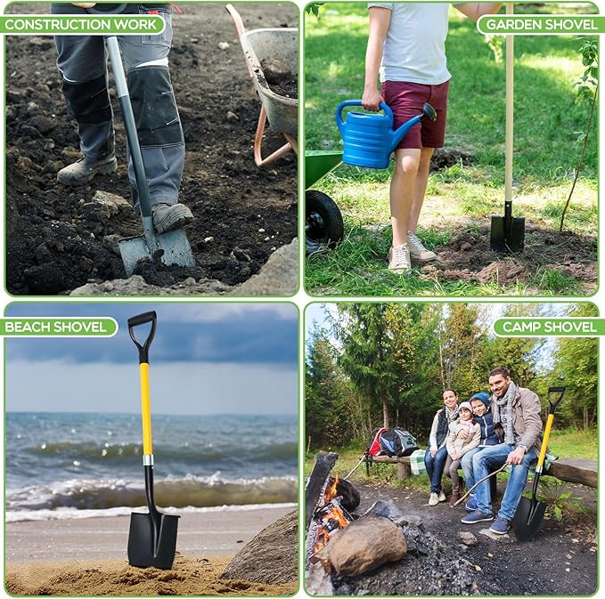 8 Packs Heavy Duty Digging Shovel Long Metal Shovel with Comfortable D Handle, Trenching Digging Spade for Garden Landscaping Construction, Snow Beach Sand (Water Drop)