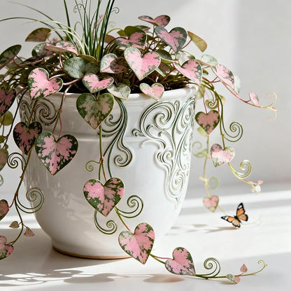 Sprout N Green String of Heart Variegata | Ceropegia woodii f. variegata, Live Plant Rooted in 4in Nursery Pot, Indoor Outdoor Office Home Holiday Décor