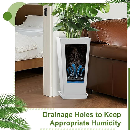 24" Tall Planters for Outdoor Plants, Set of 2 Large Outdoor Planters for Front Porch Decor with Drainage Hole, Tall Planter(White)