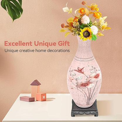 3D Puzzles Vase for Adults, Birthday Gifts for Women, 160 Pieces Plastic DIY Unique Flower Vase with LED Light, Crafts for Adults House Warming Gift for Flower Arrangements and Home Decor (Pink)