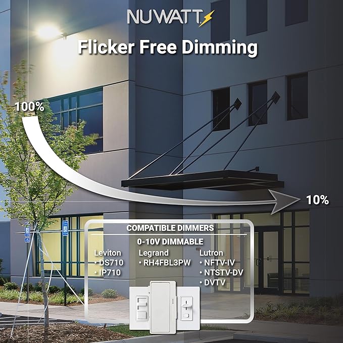 NUWATT 30W LED Flood Light, 3CCT 3000K/4000K/5000K Selectable, IP65 Waterproof Lighting, Adjustable Knuckle Mount, 4200LM, 0-10V Dimmable, 120-277V, Outdoor Security Floodlight for Yard, White, UL