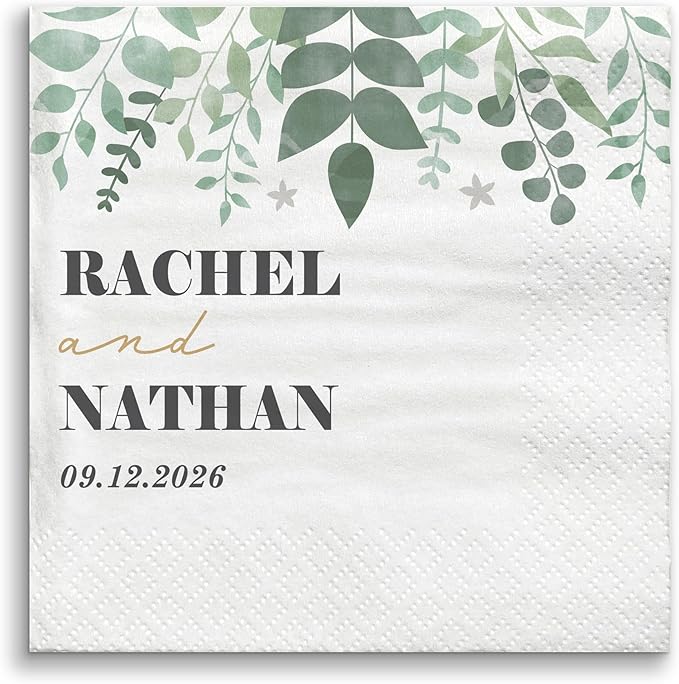Big Dot of Happiness Personalized Boho Botanical Bride Party Napkins, Custom Greenery Wedding or Bridal Shower Decor, White 3-Ply Paper Luncheon Napkins - 150 Count