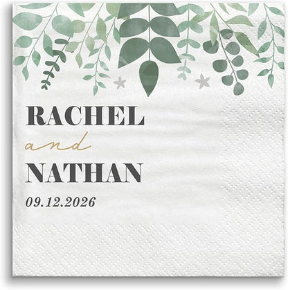 Big Dot of Happiness Personalized Boho Botanical Bride Party Napkins, Custom Greenery Wedding or Bridal Shower Decor, White 3-Ply Paper Luncheon Napkins - 150 Count