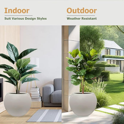 12.8" H x 16" D Globo Fiberstone Round Planter with Drainage Hole, Smooth Finishes, Weather Resistant for Indoor and Outdoor Use, Included 2 Extra Coco Mats (Taupe, 10.7" Pot Opening)