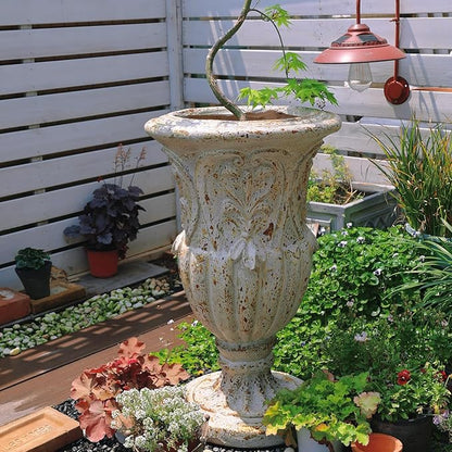 VISIBLE Vintage European Giant Garden Urn Planter, Decorative Cement and Fiber Flower Pot, Make Rust Finished, Wrap Foam Safely Delivered from Local Warehouse (Vintage, Large)