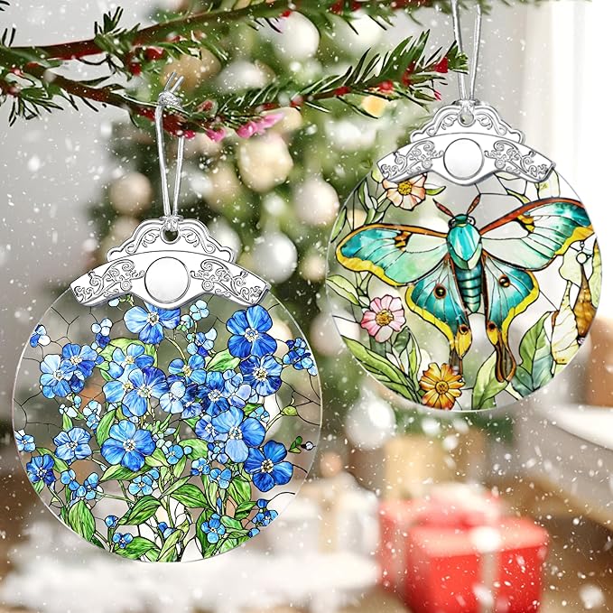 Forget-Me-Not Flowers Ornament – Christmas Decoration & Christmas Ornament; Stained Glass Holiday Decoration (Holiday Present, Bauble Present, Gift Idea, Gift Exchange) | Heirloom Keepsakes