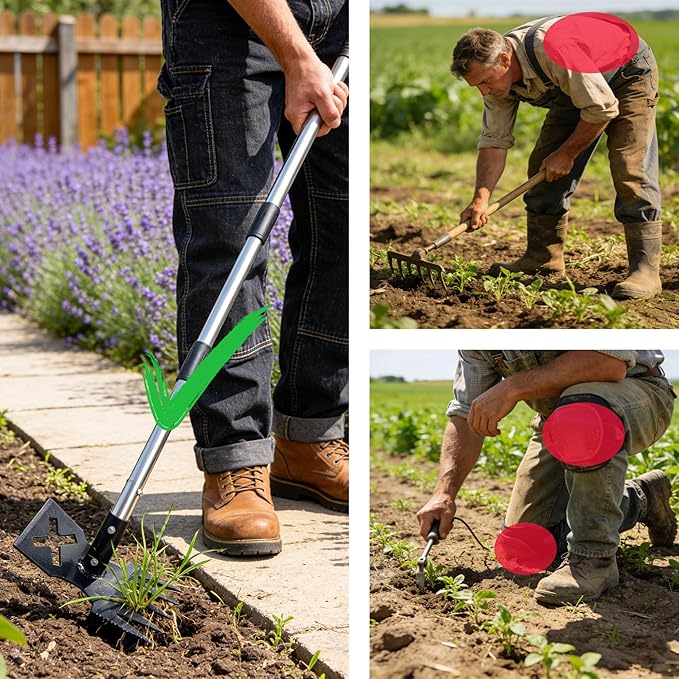 warmtree Weed Puller Tool - 2 in 1 Gardening Tools with 60" Long Handle, Heavy Duty Manual Weeder Remover for Lawn and Garden, Stand Up Weed Puller for Yard, Patio Weeding & Soil Leveling