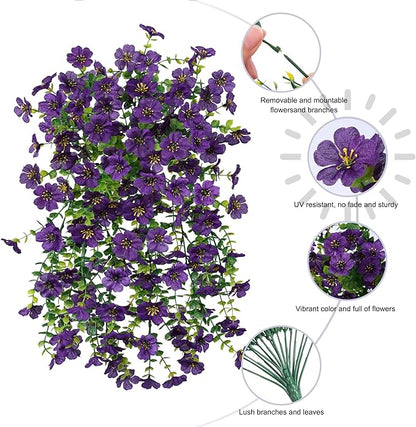 HyeFlora Artificial Flowers for Outdoors Garland Decoration, 2Pcs Dark Purple Fake Hanging Flowers, UV & Fading Resistant, Faux Decor for Home Porch Patio Balcony Planter Yard