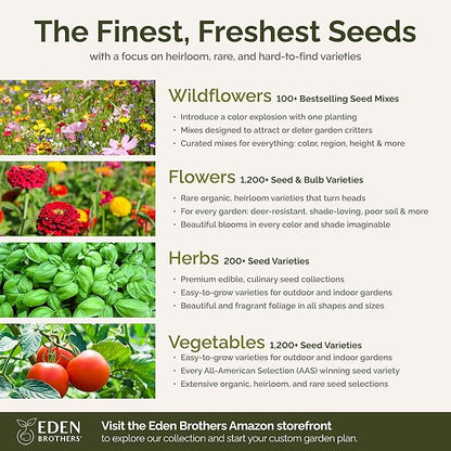 Eden Brothers All Annual Wildflower Mixed Seeds for Planting, 25 lb, 12,00,000+ Seeds with Sunflower, Indian Blanket, Scarlet Flax, Attracts Pollinators, Plant in Spring, Zones 3, 4, 5, 6, 7, 8, 9, 10