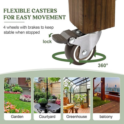 Cedar Wood Outdoor Raised Garden Bed Planter Box with Locking Wheels, 41x21x20 inch, Carbonization Color