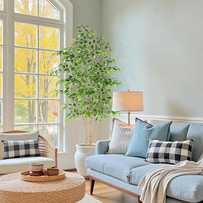 Tall UV Resistant Ficus Tree Artificial，7ft(84in) Realistic Texture Potted Faux Ficus Tree， Fake Trees Indoor Outdoor for Home Office Living Room Bedroom Foyer Porch Decor.