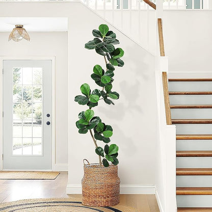 GarveeHome Fiddle Leaf Fig Artificial Tree with White Planter,7 ft Faux Plants Indoor with Moss, Fake Rubber Tall Fake Floor Plant in Pot - Artificial Trees for Home Office Living Room Decor