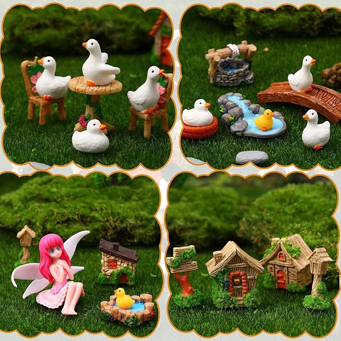 35 Pcs Fairy Garden Accessories Miniatures Garden Kit with Resin Fairies, Duck, Mushroom House & Bridge Miniature Accessories for Terrarium, Dollhouse & Outdoor Decor