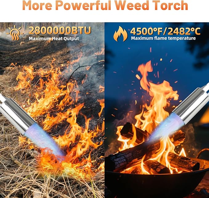 Propane weed torch, Blow Torch High Output with 14FT hose, Extended detachable blow torch with self-igniter and Turbo Trigger, for Weeding,Roofing,Melting Snow,Road Paint Removing