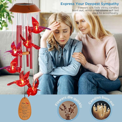 Cardinal Red Bird Solar Wind Chimes - Outdoor Garden Gifts for Mom from Daughter or Son - Mom's Room Decor for Mother's Day, Thanksgiving, Christmas, Birthday